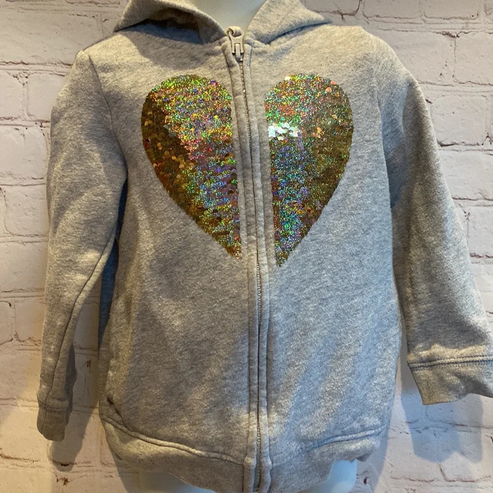 Carter's Reversible Heart Sequined Ash Gray Zip Hoodie